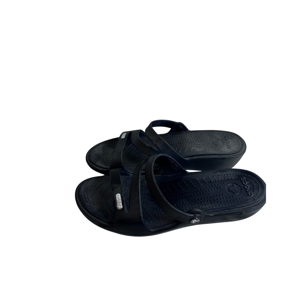 Crocs Meleen Twist Sandals Size 8 Black Strappy Slide Wedge Women